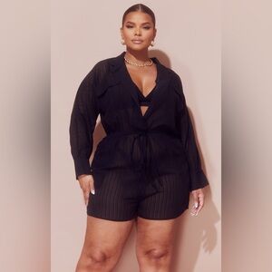 PRETTYLITTLETHING PLUS BLACK SHEER ROMPER